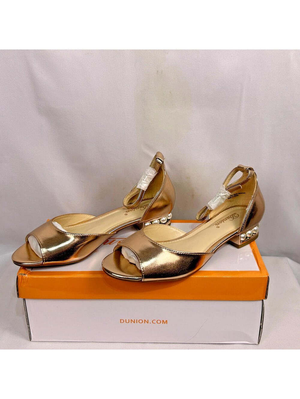 Dunion Alina Women’s Sandals Size 6 Rose Gold Pearl Heel Dress Shoes New